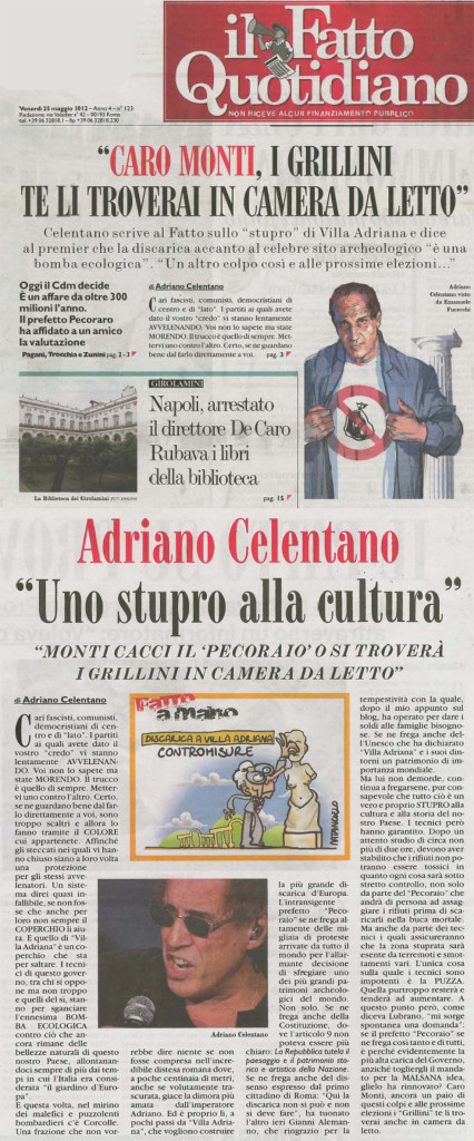 'Uno stupro alla cultura' di Adriano Celentano | Il Fatto Quotidiano 25-05-2012