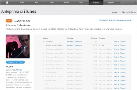 '...Adriano' su iTunes