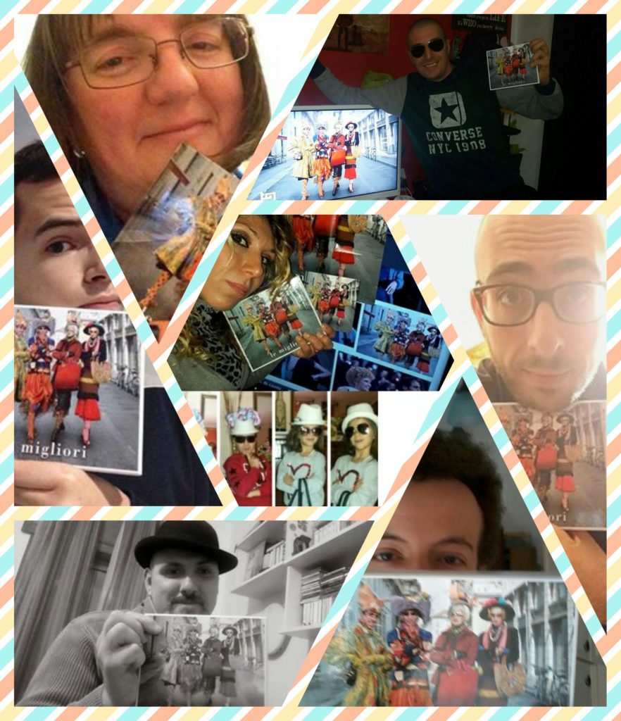 selfie dei fans con la copertina dell'album "Le migliori" di Mina e Celentano