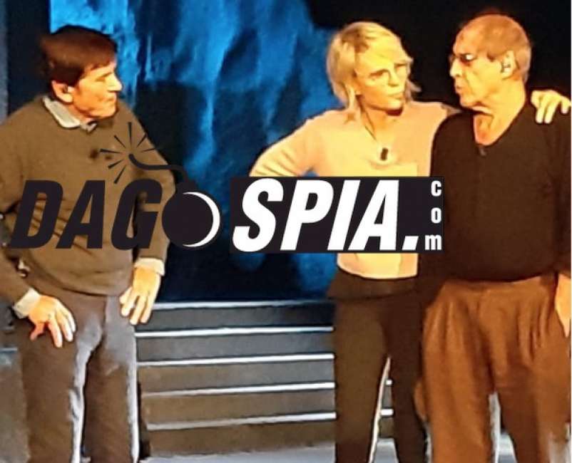 Adriano Celentano con Maria De Filippi e Gianni Morandi durante le prove di "Adrian"